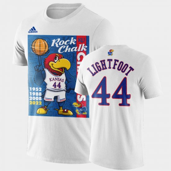 #44 Mitch Lightfoot 2022 National Champions University of Kansas 2022 Rock Chalk Champions Cartoon Men\'s Black T-Shirt 413018-460