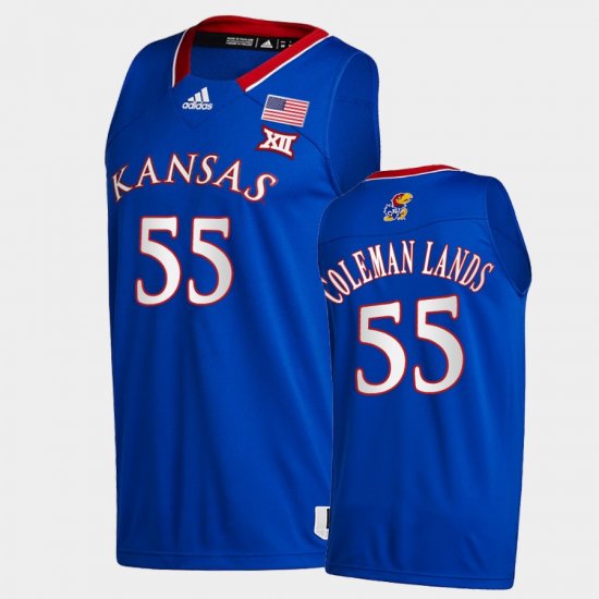 #55 Jalen Coleman-Lands College Basketball University of Kansas Away Men\'s Blue Jersey 884389-991