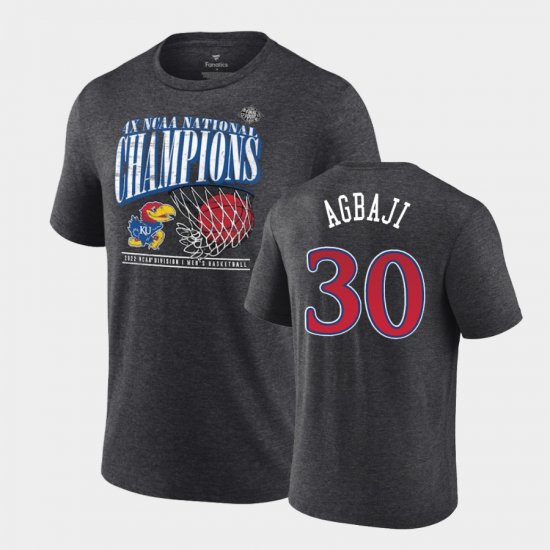 #30 Ochai Agbaji 2022 National Champions University of Kansas Mens Charcoal T-Shirt 918822-554