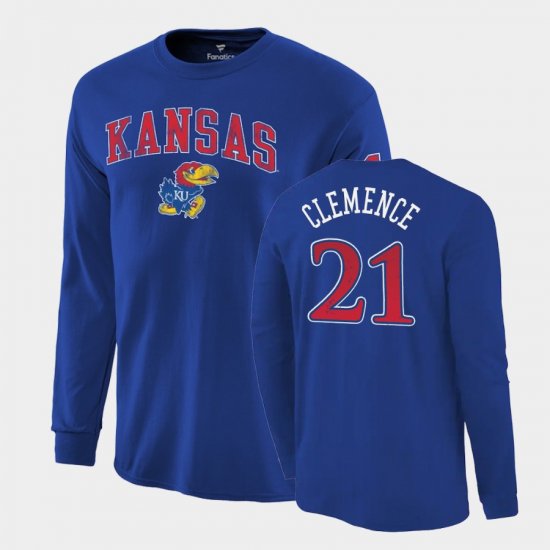 #21 Zach Clemence 2022 National Champions Jayhawks Long Sleeve Mens Royal T-Shirt 402387-578