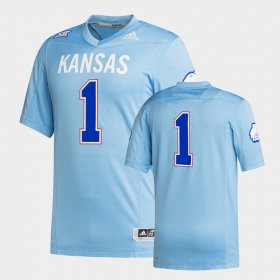 #1 Custom College Football Kansas Jayhawks Premier Strategy Mens Blue Jersey 687524-887