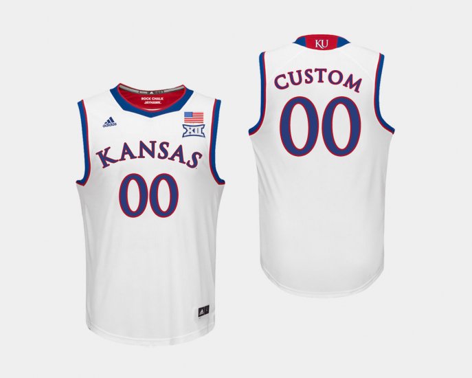 #00 Custom College Basketball Kansas Men\'s White Jersey 193751-286