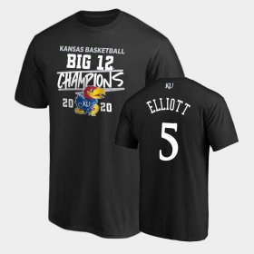 #5 Elijah Elliott 2020 Big 12 Basketball Regular Season Champions Kansas Mens Black T-Shirt 582958-709