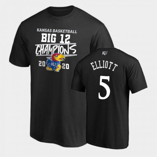 #5 Elijah Elliott 2020 Big 12 Basketball Regular Season Champions Kansas Mens Black T-Shirt 582958-709