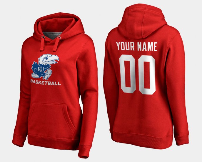 #00 Custom Name and Number Kansas Jayhawks Basketball Women Red Hoodie 369695-843